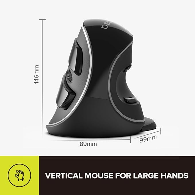 DELUX Ergonomic Vertical Mouse Wireless Ergo Mouse for Large Hands 2.4G Connection Silent Clicks Up to 1600 DPI6 Buttons Removable Wrist Rest Compatible with Laptop/PC (M618Plus Wireless-Black)