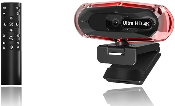 4K Ultra HD Remote Control with Stand Webcam LED RGB Lighting 95-Degree Wide Angle Auto Focus 1080P@60FPS Black USB 2.0 for Video Conferencing Desktop/Laptop