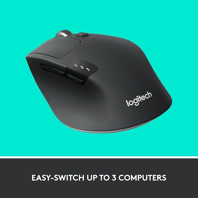 Logitech M720 Wireless Triathlon Mouse with Bluetooth for PC with Hyper-Fast Scrolling and USB Unifying Receiver for Computer and Laptop - Black (Renewed)