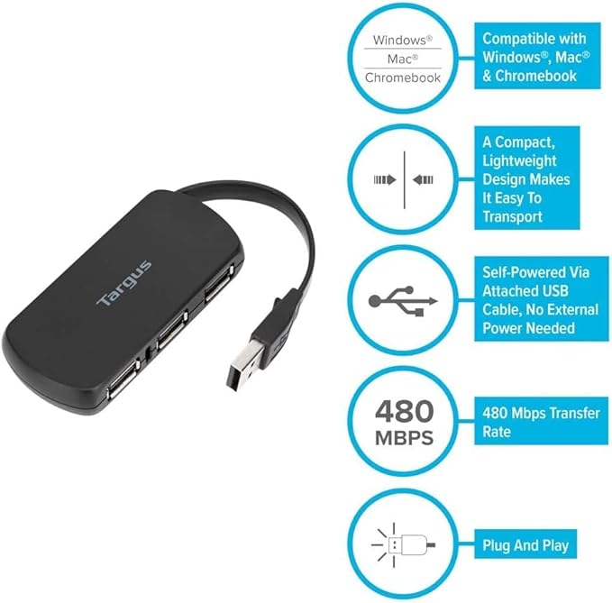Targus 4-Port USB 2.0 Hub and Targus Vertical Slipcase Messenger Bag Travel Laptop Bag with Hideaway Handles