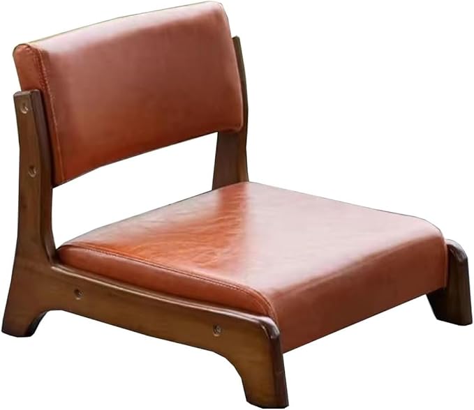 ELEFOCUS Floor Chair with Back Support Tatami Chair with Cushion Meditation Floor Seat for Bay Window Living Room Bedroom(/Orange BWalnut)