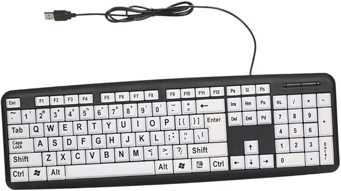 Ejoyous Large Print Computer Keyboard Wired USB White Keys Black Letters Keyboard for Visually Impaired Low Vision Individuals Full Size Keyboard for Desktop Laptop PC Gaming