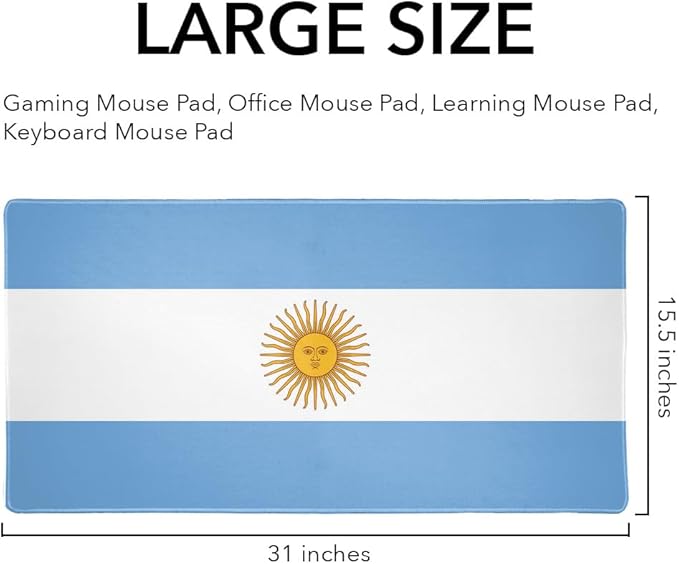 Argentina Country Flag Large Gaming Mouse Pad Desk Mat with Stitched Edges Non-Slip Base for Gamer Home and Office