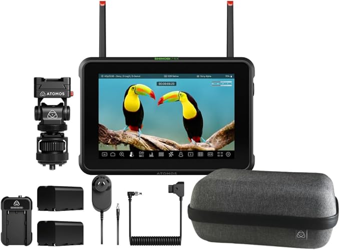 Atomos Shinobi 7 RX 7-inch HDR Monitor Bundle with Universal Power Kit and Cold Shoe Mount (3 Items)