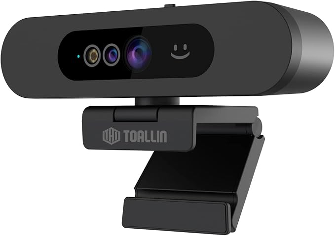 TOALLIN 1080P Webcam for Windows Hello Face Login IR Facial Recognition Windows Hello Compatible Webcam with Microphone Computer Camera Wide Angle View USB Web Camera with Privacy Cover