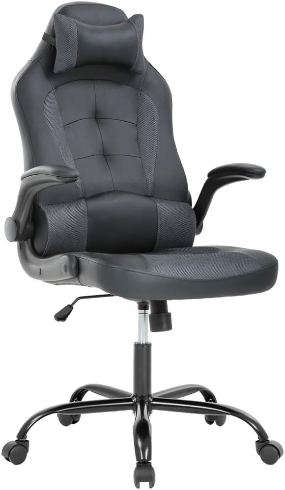 BestOffice Gaming Chair Office High-Back PU Leather Racing Chair Reclining Computer Executive Desk Chair with Lumbar Support Adjustable Arms Rolling Swivel Chair for Women Men(Grey)