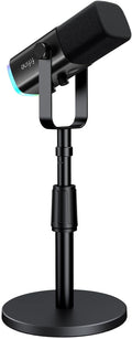 FIFINE XLR/USB Gaming Microphone with Desktop Mic Stand Kit Streaming Dynamic Microphone with RGB Gain Knob Headphone Jack Adjustable Table Mic Stand for Recording Podcast Voice-Over-AM8+BS1