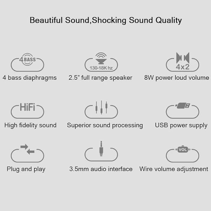 Wired Computer Speakers Bass Reinforcement 4 Diaphragm for Laptop Desktop Phone 8W High Power Loudspeaker