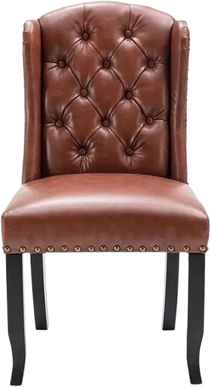 Adjustable Office Computer Chair with Armrest 1pcs Modern Style Brown Leather Upholstered Solid Wood Decorative Dining Room Chairs