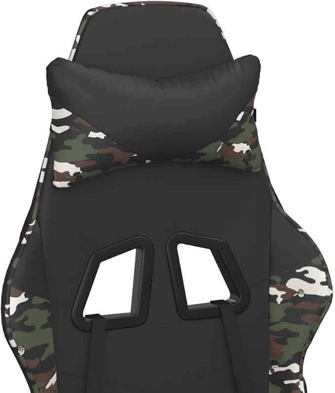 Gaming Chair Black and Camouflage Faux Leather with Massage Function and 360-Degree Swivel Height Adjustment Comfortable Footrest Sturdy Metal and Plywood Frame for Home