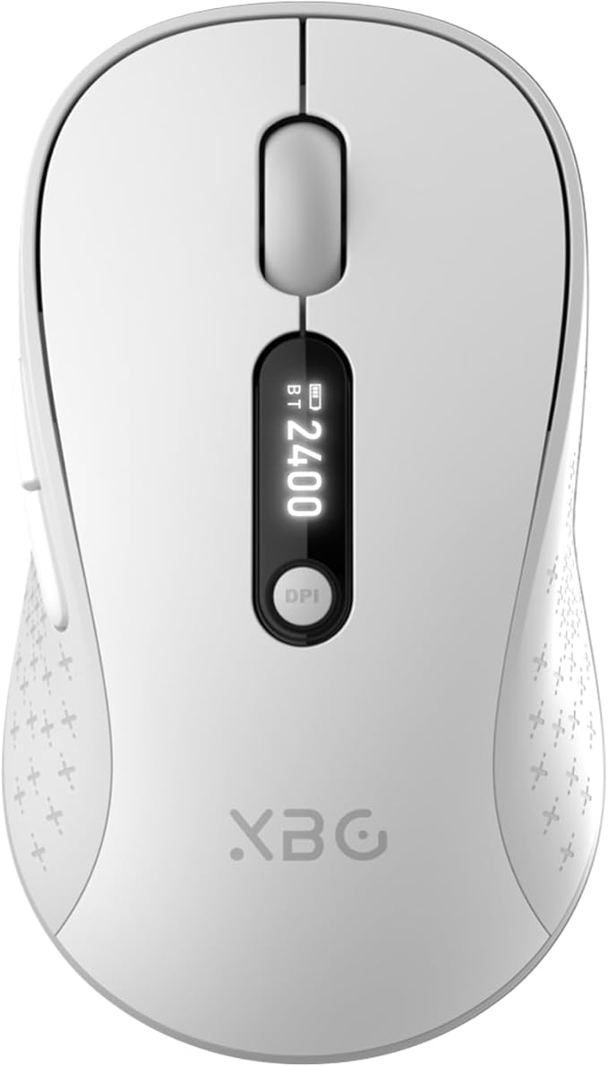 XBG B15pro Wireless Bluetooth Mouse Bluetooth 5.0/4.0 &amp 2.4G Tri-Mode Type-C Rechargeable with LED Screen Display Ergonomic Silent Click for Laptop/PC/Tablet Multi-Device &amp Office Use-Whit