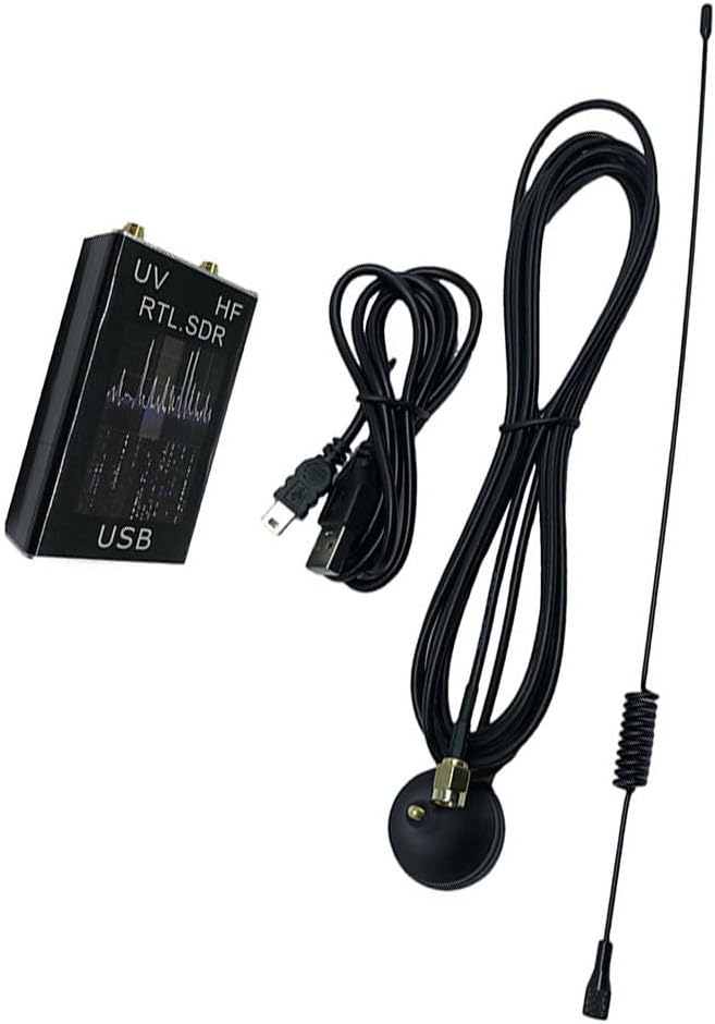 100KHz-1.7GHz USB Tuner Receiver for RTL2832U R820T2 Chipset Aluminum Shell Supports HF VHF UHF Bands AM NFM FM USB LSB CW Modes Includes Whip Antenna and Cable