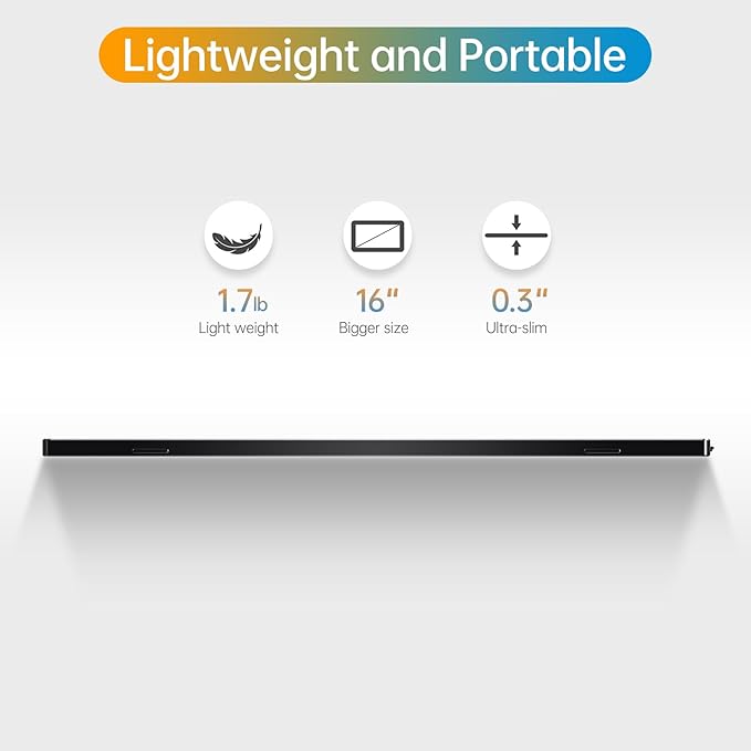 Portable 16.0 QHD 2.5K Laptop Monitor - USB C HDMI Gaming Ultra-Slim IPS Display w/Smart Cover &amp Speakers HDR Plug&ampPlay External Monitor for Laptop PC Phone Mac Xbox PS5/PS4 Switch