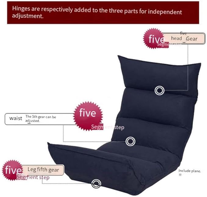 Folding Floor Chair Portable Padded Lounge Chair with 42 Positions Adjustable Lazy Sofa Sleeper Recliner for Reading Gaming Meditation Grey