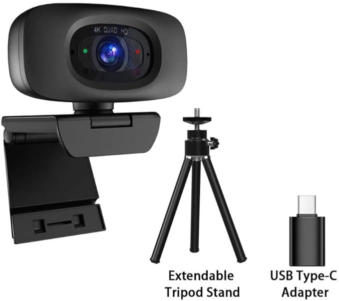 USB Webcam with Autofocus Privacy Cover Tripod Type C Compatible with 4K Video Calls Streaming Gaming