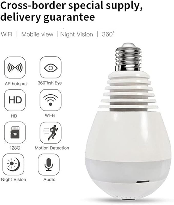 1080P Webcam Network Monitoring E27 Threaded Light Source 360 Fisheye Bulb Smart Computer Camera