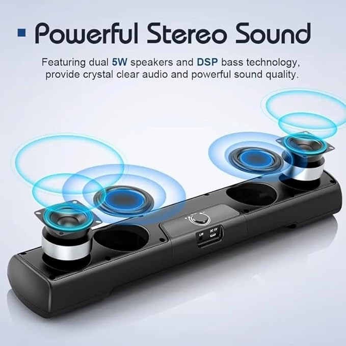 Computer Speaker Soundbar Wall Mountable Wired PC Speakers Sound Bar Powered with Volume
