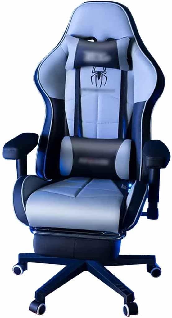 Gaming Chair with Footrest Cool Two-Color Stitching Spider Pattern Gamer Chair 155° Reclining Swivel Lift Racing Chair Load Bearing 190kg/418.9lbs (Color : Gray-Black Size : 121-131 * 50cm)