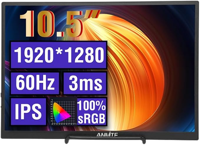 Portable Monitor for Laptop 10.5 Inch Computer Gaming Display Metal Enclosure Mobile Display External Display for Xbox PS4 Phone with Speakers Type-C USB-C HDMI IPS FHD 1280P LED Screen