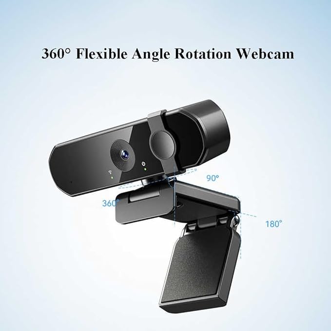 GIZNXBA Full HD Webcam with Built-in Microphone Plug &amp Play USB Webcam 125° Wide Angle Camera Privacy Cover for Desktop PC Or Laptop Computer Streaming(Black A1080P)