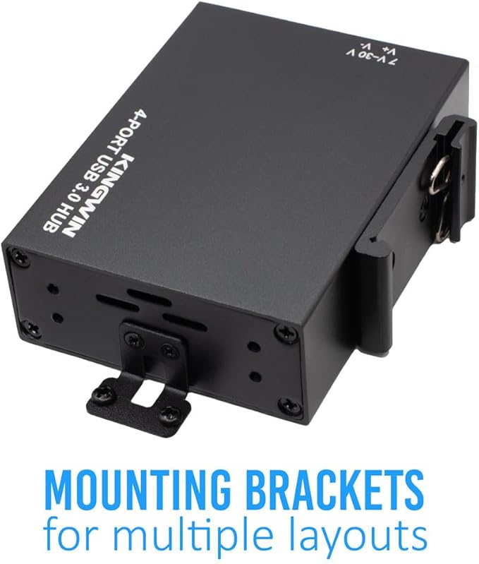 Kingwin USB 3.0 Hub – 4-Port Industrial Metal USB Hub High-Speed 5Gbps Data Mountable Design Heavy-Duty Aluminum Housing Reliable Expansion for PC Laptop Industrial Equipment &amp Workstations.