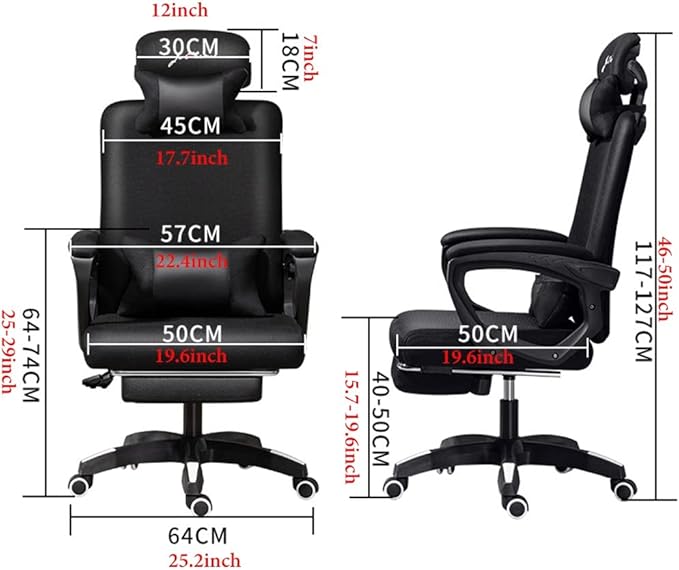 GIZNXBA Computer Chair with Foot Rest Adjustable Height Gaming Chair for Adults Home Office Chair Ergonomic Desk Chair with Headrest High Back Swivel Task Chair Lumbar Support (Color : /Black)