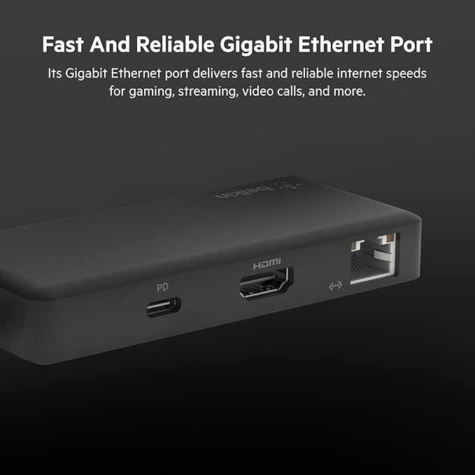 Belkin 5-in-1 Powered USB-C &amp USB Hub USB-C Docking Station w/ 2 USB-A Ports 1 USB-C Port Ethernet &amp 4K HDMI Port Compatible with MacBook Chromebook &amp Other USB-C Devices