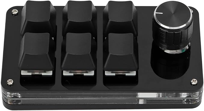 Mini Macro Mechanical Gaming Keyboard 6 Keys One Handed USB PC Keypad with Knob Programmable Shortcut Custom Function for Windows for VISTA(Full Black)