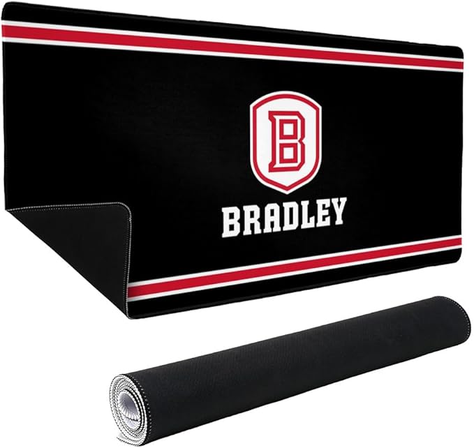 Bradley University Braves Primary Logo Stripes Large Gaming Mouse Pad Desk Mat with Stitched Edges Non-Slip Base for Gamer Home and Office 31.5 x 15.7