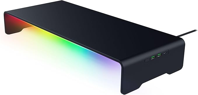 Razer Monitor Stand Chroma: 4 Port Hub - USB A 3.2 USB C 3.2 HDMI 2.0 - Ergonomic Height - Durable Aluminum Supports Up to 44 lbs - Organize Storage Shelf - Remappable RGB Buttons - Chroma RGB