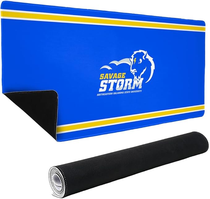 Southeastern Oklahoma State Savage Storm Primary Logo Stripes Large Gaming Mouse Pad Desk Mat with Stitched Edges Non-Slip Base for Gamer Home and Office 31.5 x 15.7