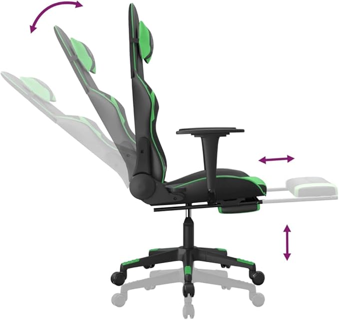 Gaming Chair Computer ChairErgonomic Gaming ChairSuitable for Work Rest Playing Computer Games Watching Performanceswith Footrest Black and Green Faux Leather