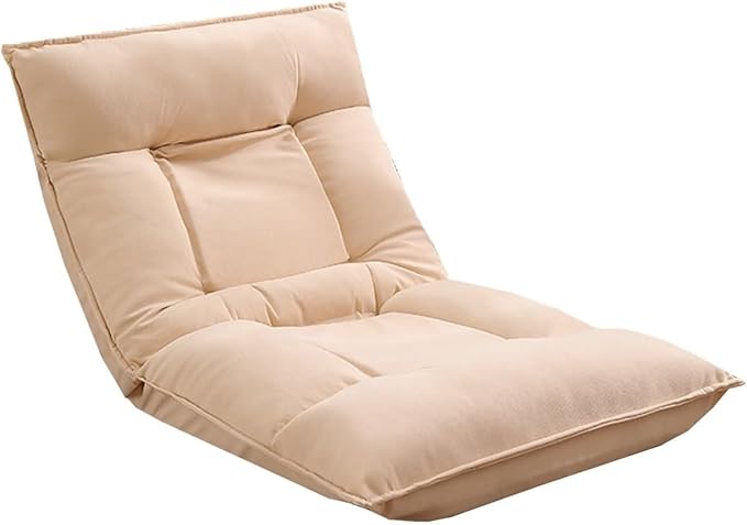 ELEFOCUS Bedroom Gaming Floor Chairs for Adults Folding Lazy Sofa Chair with 5-Position Adjustable Headrest Backrest Foldable Chaise(Beige)