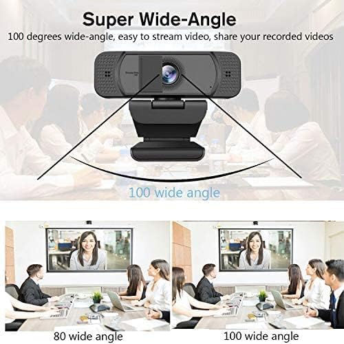 1080P Webcam with Microphone for PC Streaming Web Camera for Desktop with Privacy Cover 100° Wide Angle Auto Light Correction USB Plug&ampPlay Web Cam for OBS/Gaming/Zoom/Skype/FaceTime/Teams/Twi