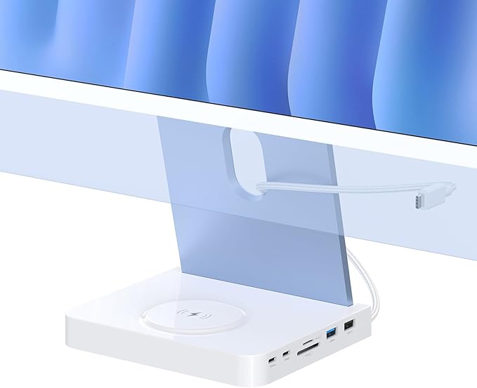 USB C Hub for iMac 24-inch 2021/2023/2024 10Gbps USB-C*2 &amp USB-A SD/TF Reader 15W Wireless Charge Accessory Adaptor for iMac M1 M3 M4