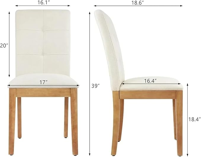 Adjustable Office Computer Chair with Armrest 1pcs No Armrests Upholstered Fabric Dining Room Chairs with Rubberwood Legs(Beige)