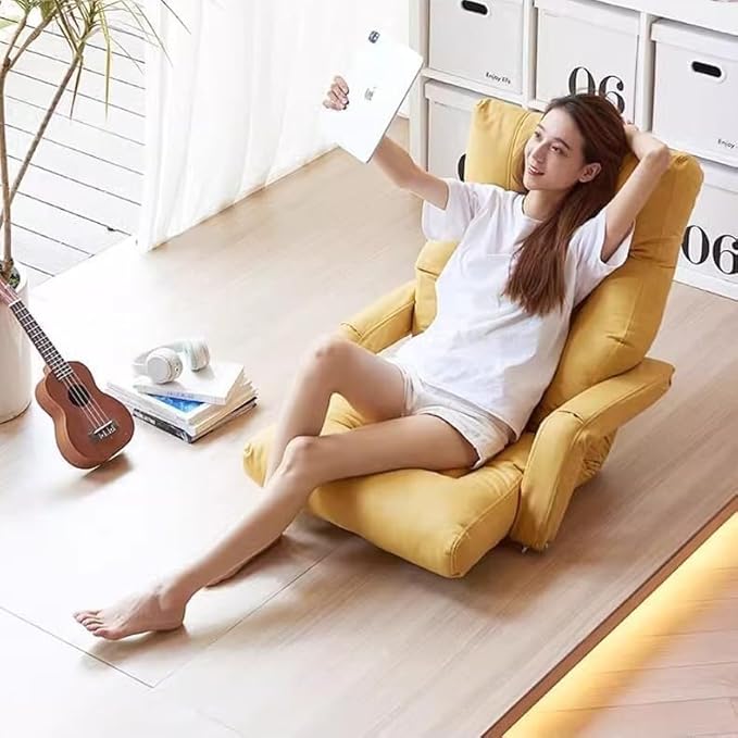 ELEFOCUS Convertible Floor Sofa Chair Folding Couch Bed Guest Chaise Lounge with Armrest Adjustable Backrest(B)