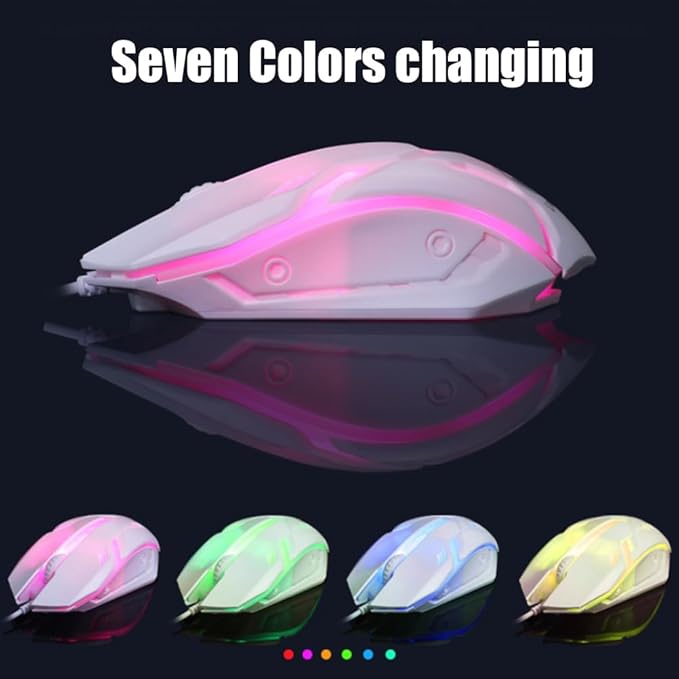 LED Backlit Gaming Keyboard and Mouse Combo for PC Desktop Laptop Colorful Glowing Mouse and Fast Response Velocity (White)