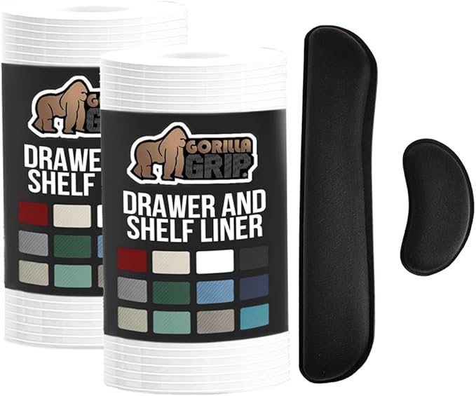 Gorilla Grip Ribbed Drawer and Shelf Liner and Silky Gel Memory Foam Wrist Rest for Computer Keyboard Liner Size 12x20 Clear 2 Pack Strong Grip Wrist Rest Black Mousepad Rests 2 Item Bundle
