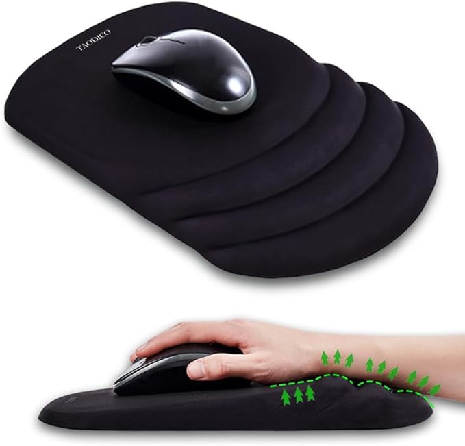 Ergonomic Mouse Pad with Wrist Rest Milk Silk Fabric Durable Silicone Filling Non-Slip Pu Base Massage Design Pain Relief Mousepad for Wireless Mouse and Desk 12x8inch Black