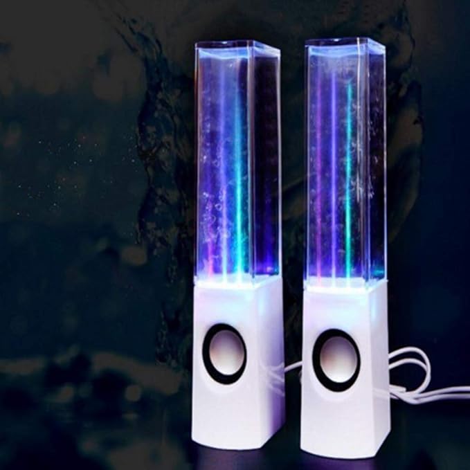 2PCS LED Light Speakers Dancing Water Music Fountain Light for PC Laptop for Phone Portable Desk Stereo Speaker White