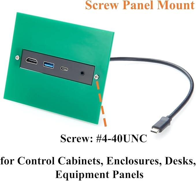 Screw Panel Mount USB C Hub 4-in-1 Multiport Adapter with 4K@60Hz HDMI 10Gbps USB-A &amp USB-C Data Ports 3.5mm Audio Headphone &amp Microphone Jack for Embedded System PC Control Cabinets (0.