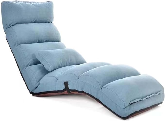 Floor Chairs with Pillow for AdultsFloor Gaming Chair with 3 Position Adjustable Head、Back and Knee SupportNo Assembly Folding Lazy Sofa Chair for GamingSleepingReading (Blue)