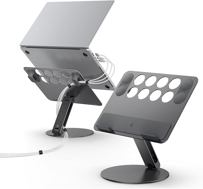 Spigen Adjustable Laptop Desk Stand with Cable Management Organizer Portable Compatible with Mac Dell HP Lenovo and More - Space Gray (LD206C)