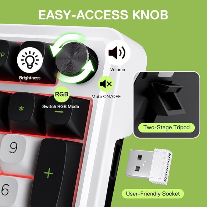Redragon K686 PRO 98 Keys Wireless Gasket RGB Gaming Keyboard 3-Mode PBT Mechanical Keyboard w/Hot-Swap Socket Dedicated Knob Control &amp 5-Layer Noise Dampening Custom Linear Switch