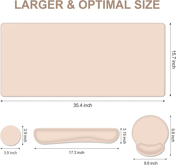 Mouse Pad Desk Pad Protector Keyboard Wrist Rest + Mouse Pad Wrist Rest +Coaster Large Gaming Mouse Pad for Computer Keyboard Laptop XXL Desk Mat Writing Pad for Office and Home Beige