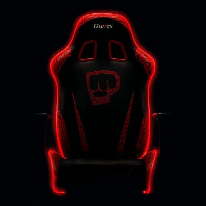 Clutch Chairz Throttle Series Pewdiepie Edition LED Gaming Chair - Premium Ergonomic Design Lumbar and Head Support Pillows - Black/Red