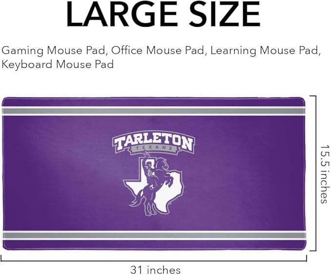 Tarleton State University Texans Primary Logo Stripes Large Gaming Mouse Pad Desk Mat with Stitched Edges Non-Slip Base for Gamer Home and Office 31.5 x 15.7