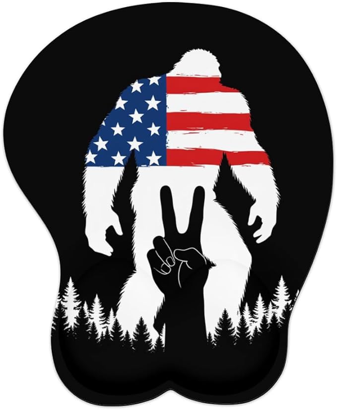 Mousepad America Flag Bigfoot Peace Sign Ergonomic Wrist Support Non-Slip Base Mouse Mat with Wrist Rest Computer Mousemat for Desk Work Accessories Pad