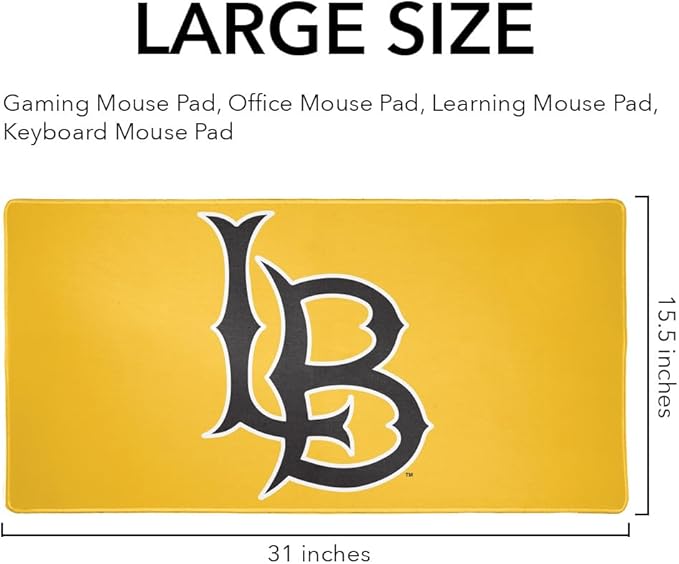 California State University Long Beach Primary Logo Large Gaming Mouse Pad Desk Mat with Stitched Edges Non-Slip Base for Gamer Home and Office 31.5 x 15.7